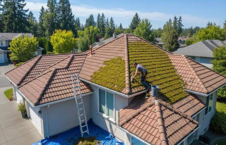 Démoussage de toiture, Médan